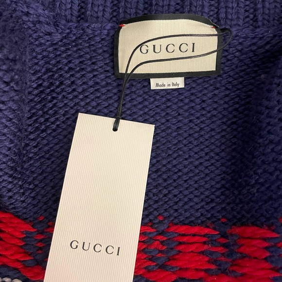 Gucci Blue Knitted Wool Bomber Sweater Size L - Picture 12 of 12